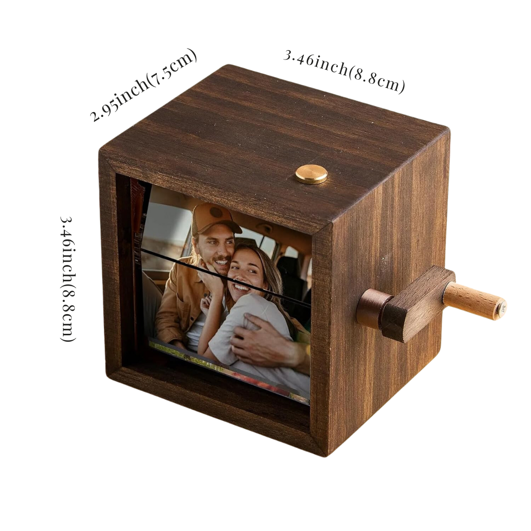 Personalized photo book box with crank