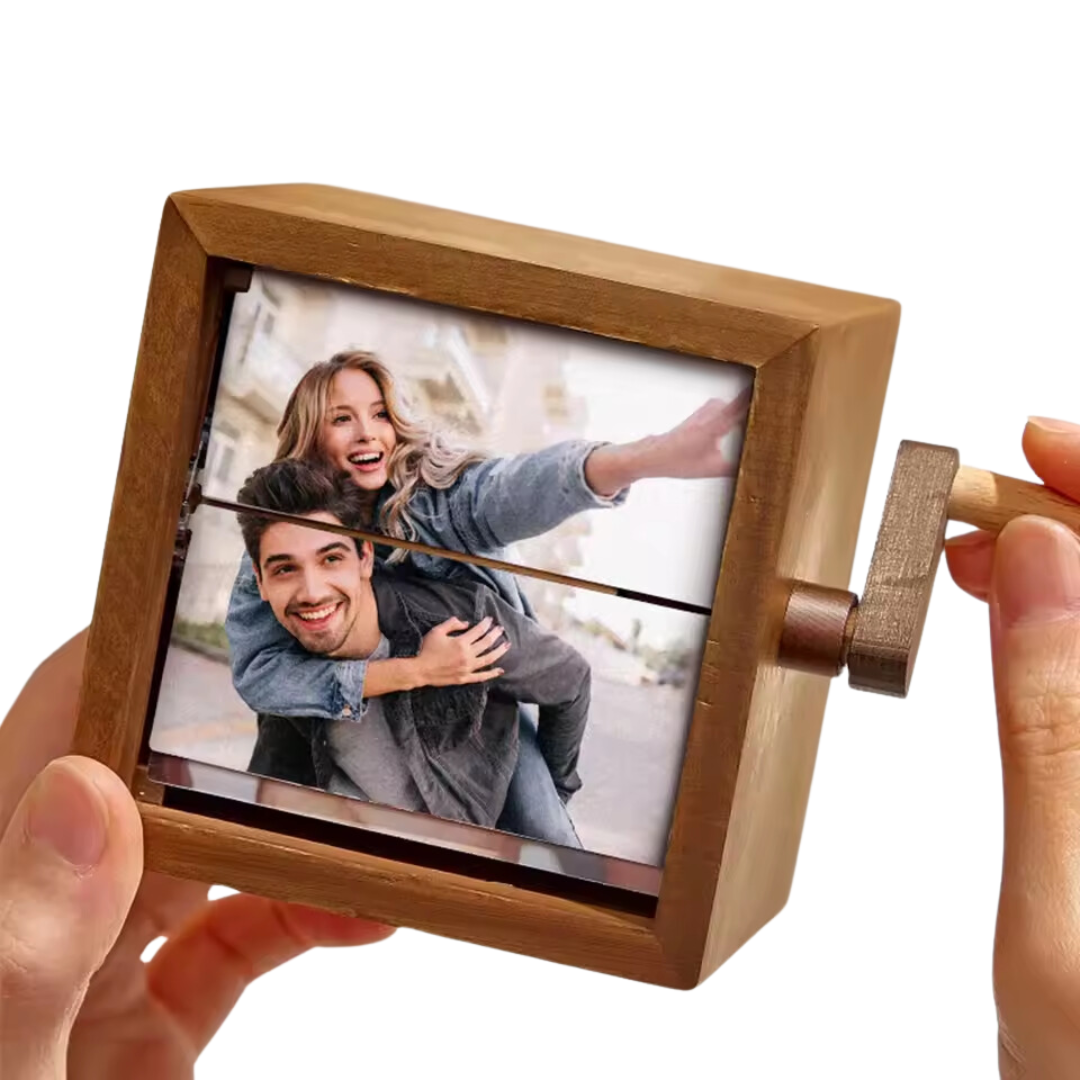 Personalized photo book box with crank