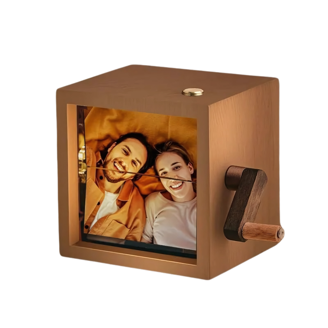 Personalized photo book box with crank